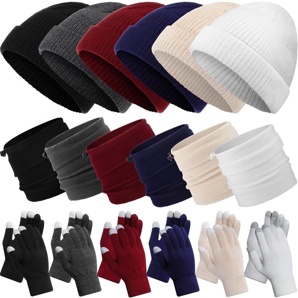 3837 18 Pcs Winter Beanie Hat Scarf Gloves Set Fleece Knit Beanie Hat Neck